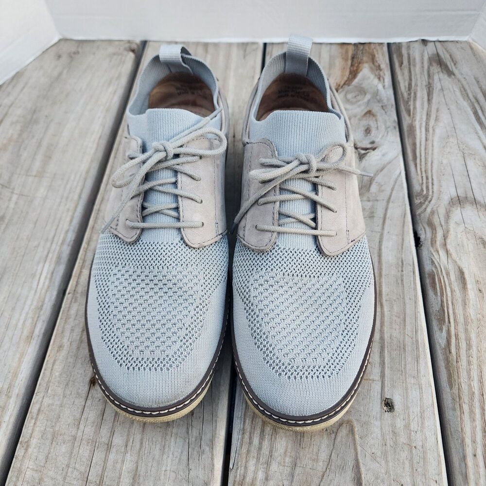 Men's Johnston & Murphy Sheepskin Gray Knit Sneaker Comfort Shoes Sz 9.5 GUC